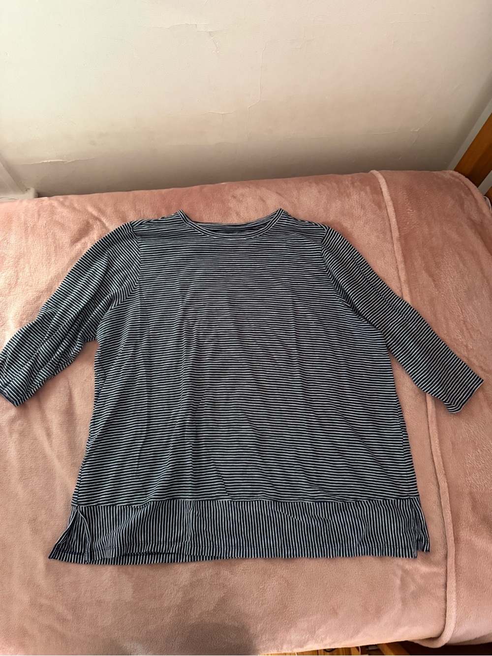 Lands' End Navy and White Striped Crewneck Top